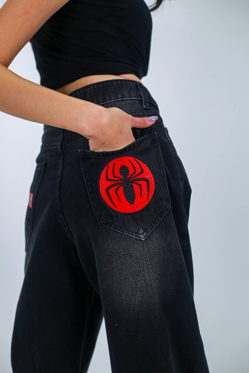 Spider-Man Black Baggy Unisex Yıkamalı Jean