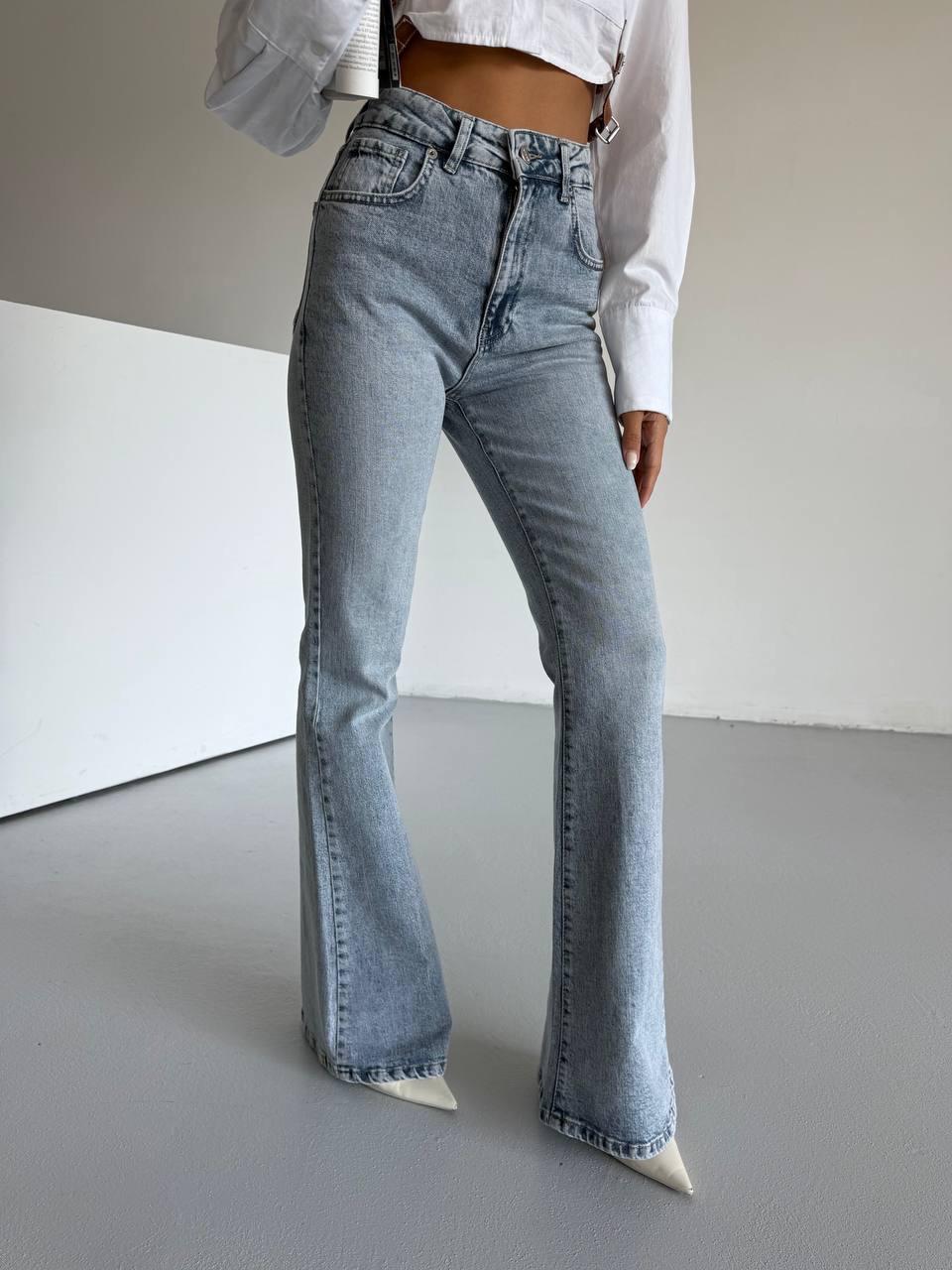 Açık Mavi Yüksel Bel İspanyol Paça Esnek Likralı Jean Kot Pantolon