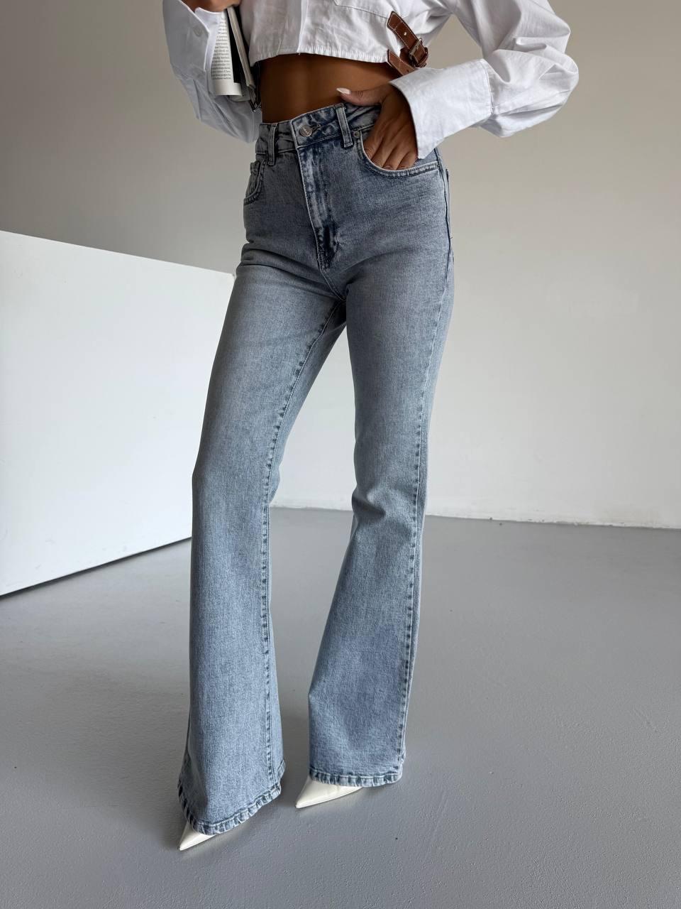 Açık Mavi Yüksel Bel İspanyol Paça Esnek Likralı Jean Kot Pantolon