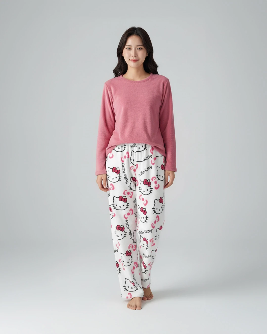 Beyaz Hello Kitty Peluş Pijama