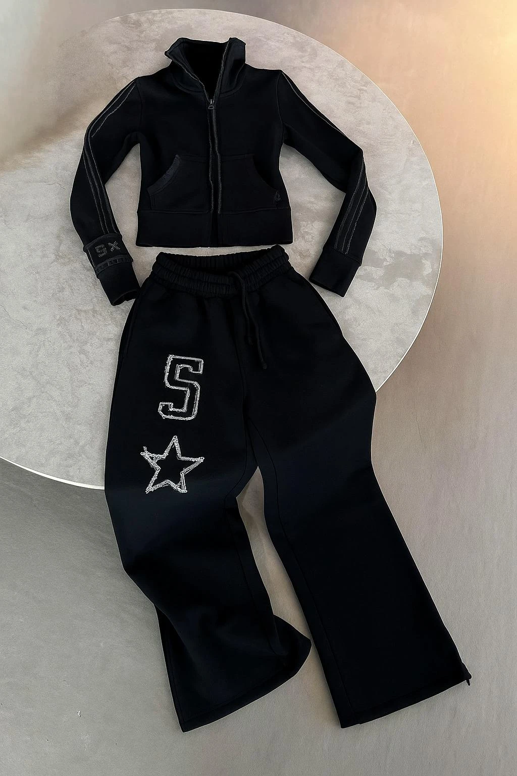 Y2k Siyah 5 Star Detaylı Baggy Eşofman Takımı