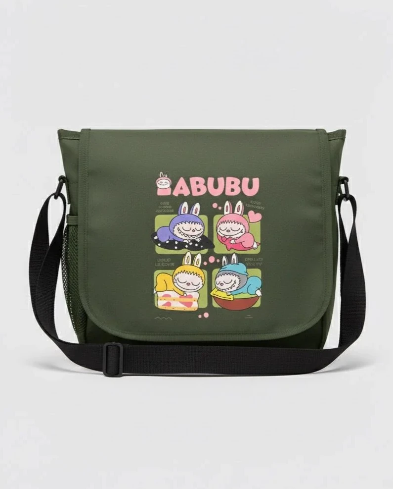 Labubu Baskılı Yeşil Postacı Çantası