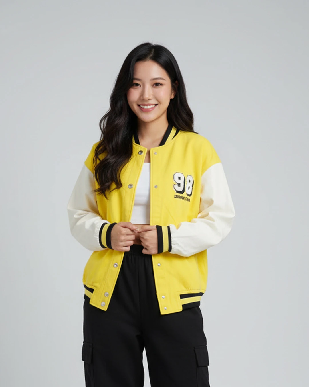 Sarı 98 Detail Oversize Unisex Kolej Ceket