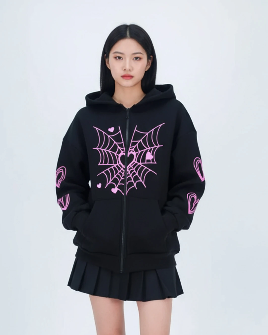 Spider Web Pembe Oversize Unisex Hırka