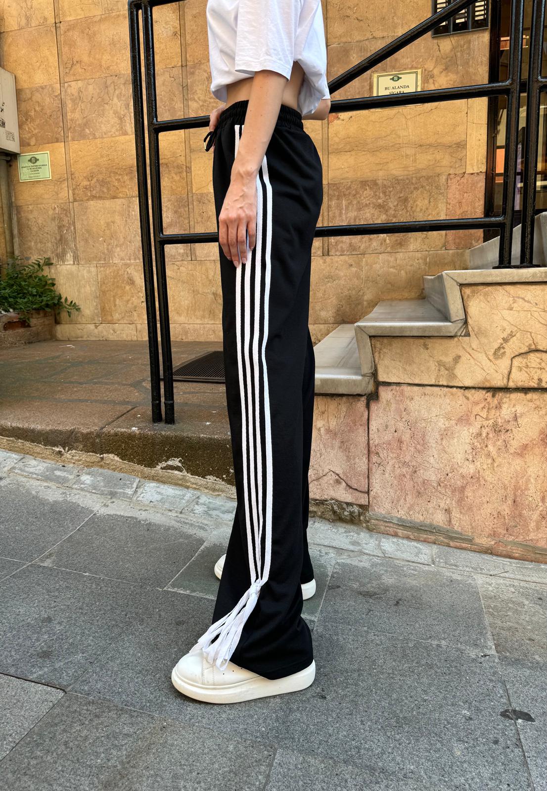 Siyah 3 Çizgili Baggy Eşofman Altı