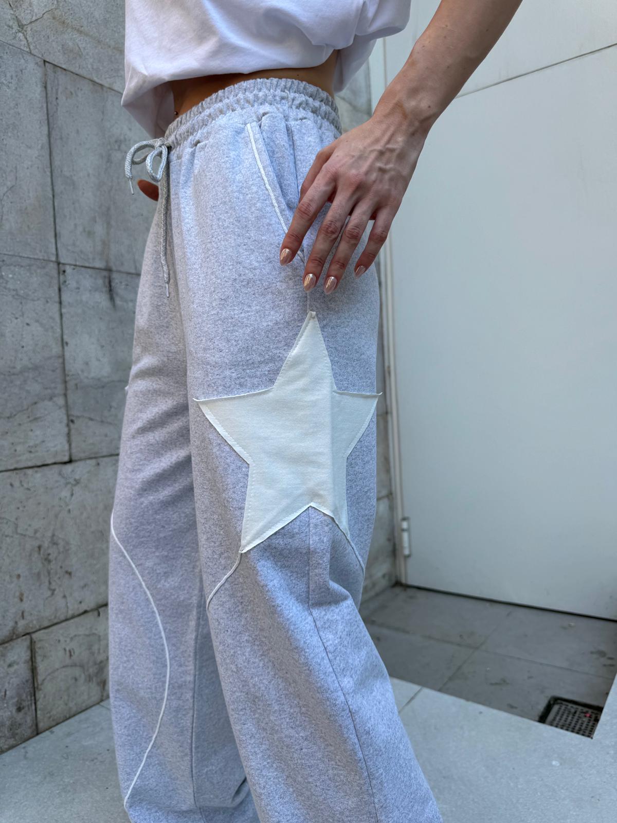 Gri Stars Detail Unisex Eşofman Altı