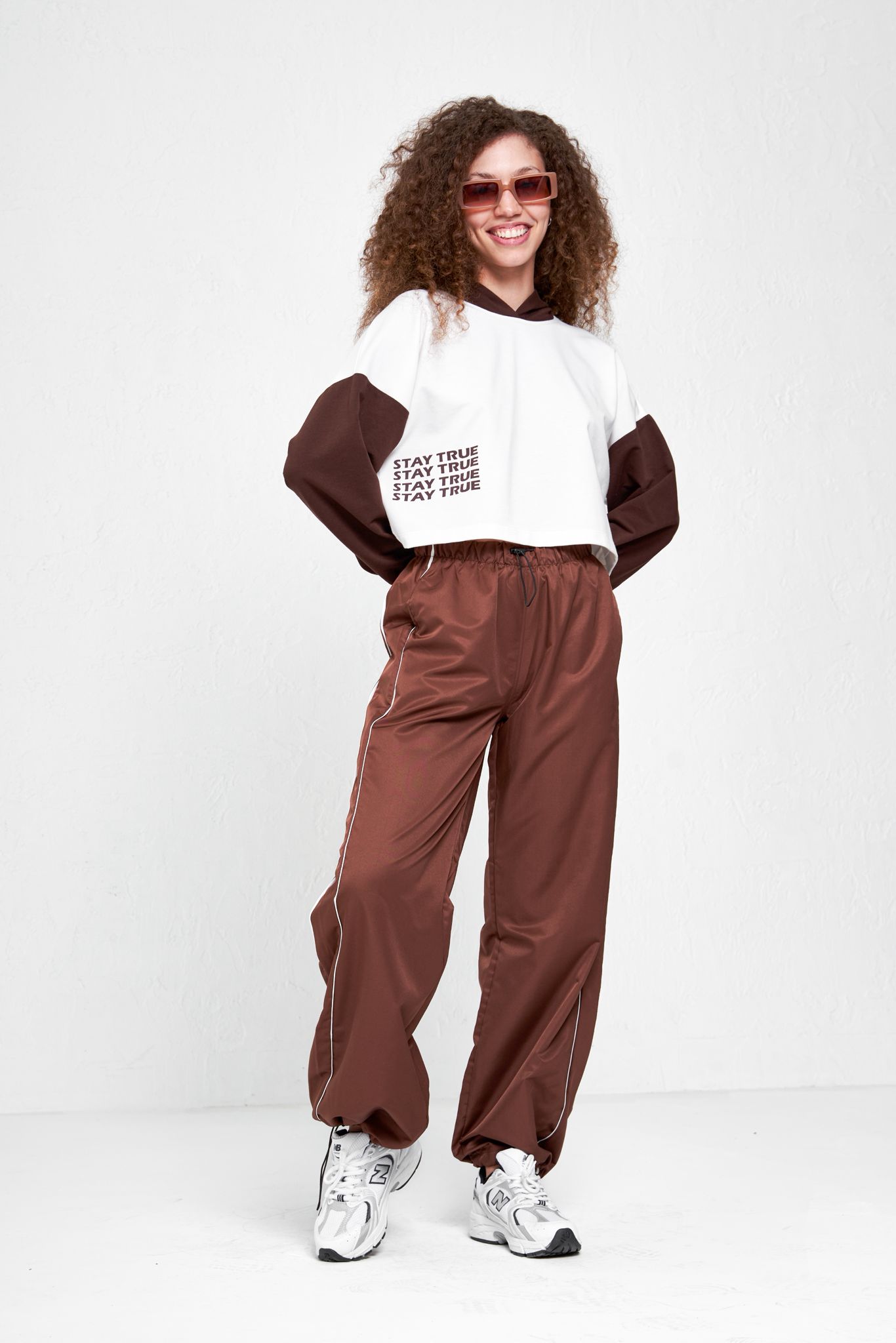 Kahverengi Two Line Detail Baggy Unisex Eşofman Altı