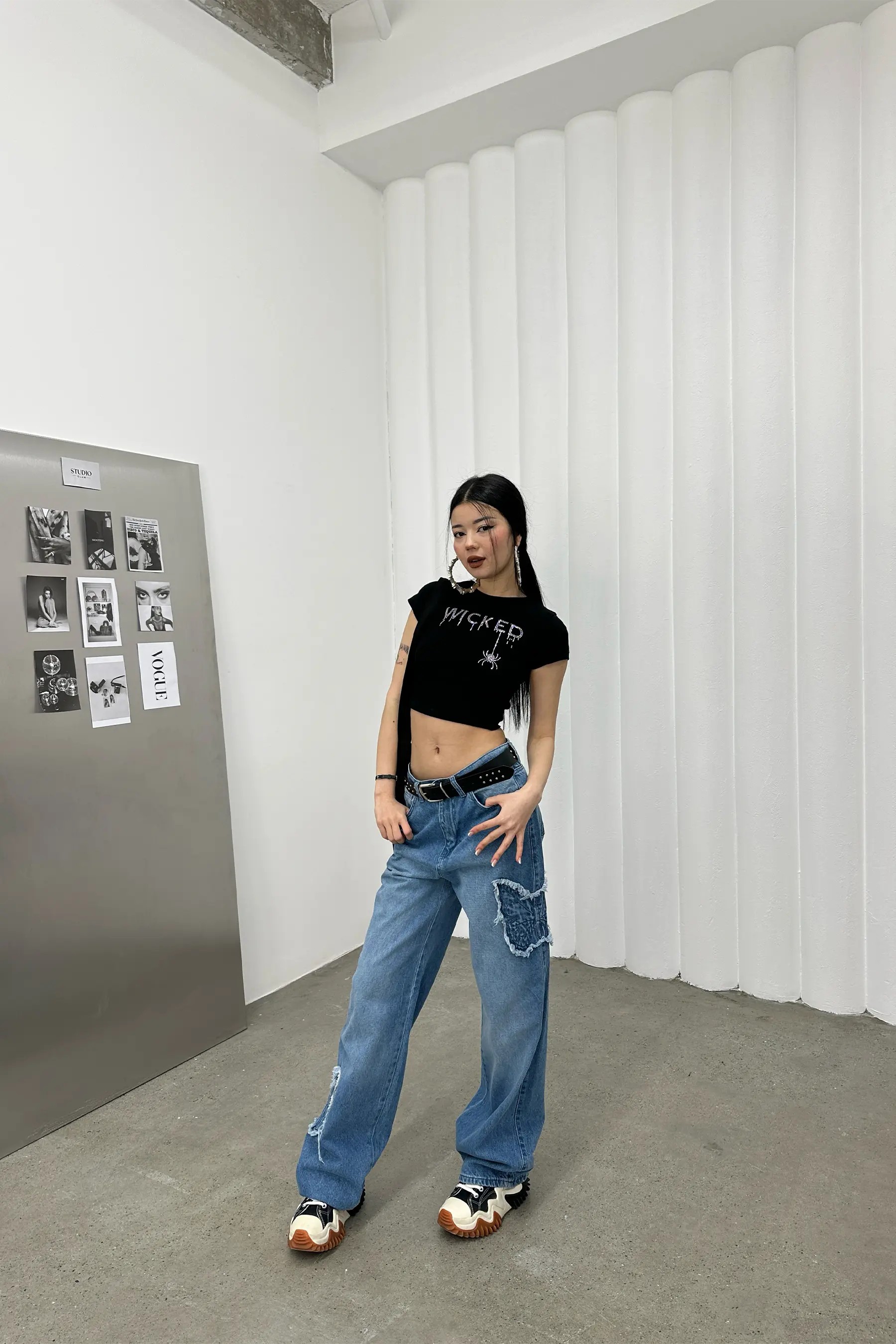 Butterfly Patch Mavi Baggy Jean