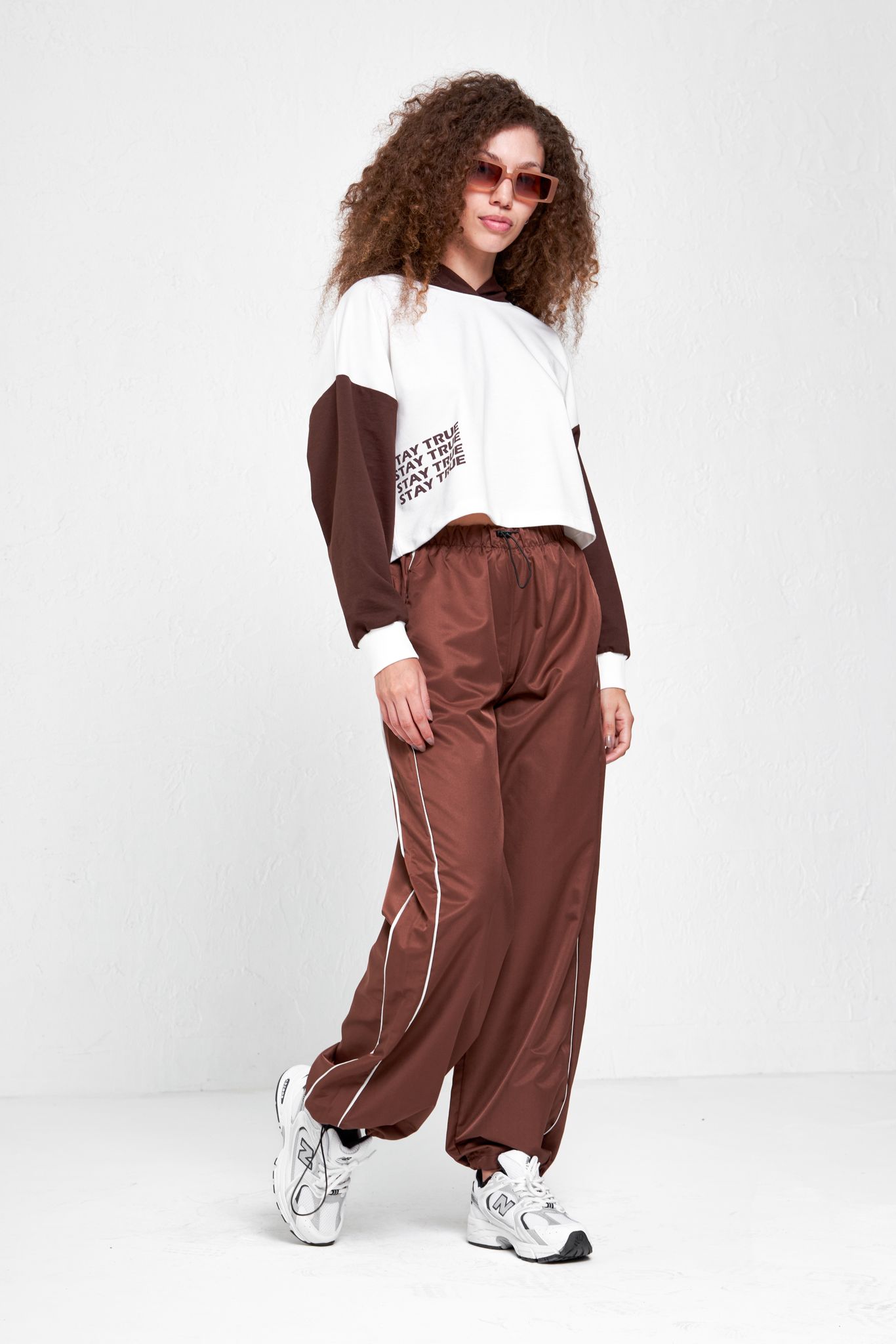 Kahverengi Two Line Detail Baggy Unisex Eşofman Altı