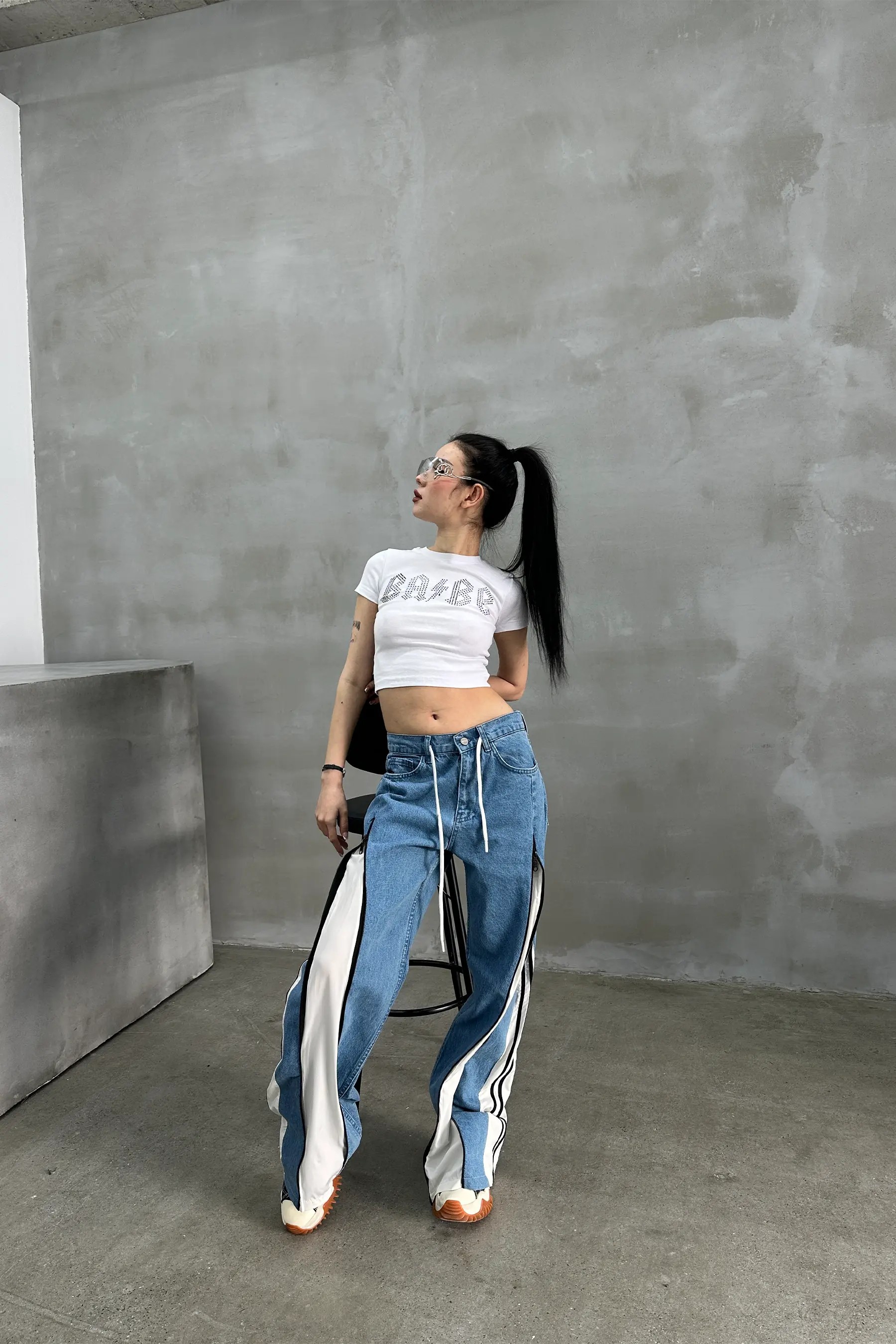Fermuarlı Mavi Jean