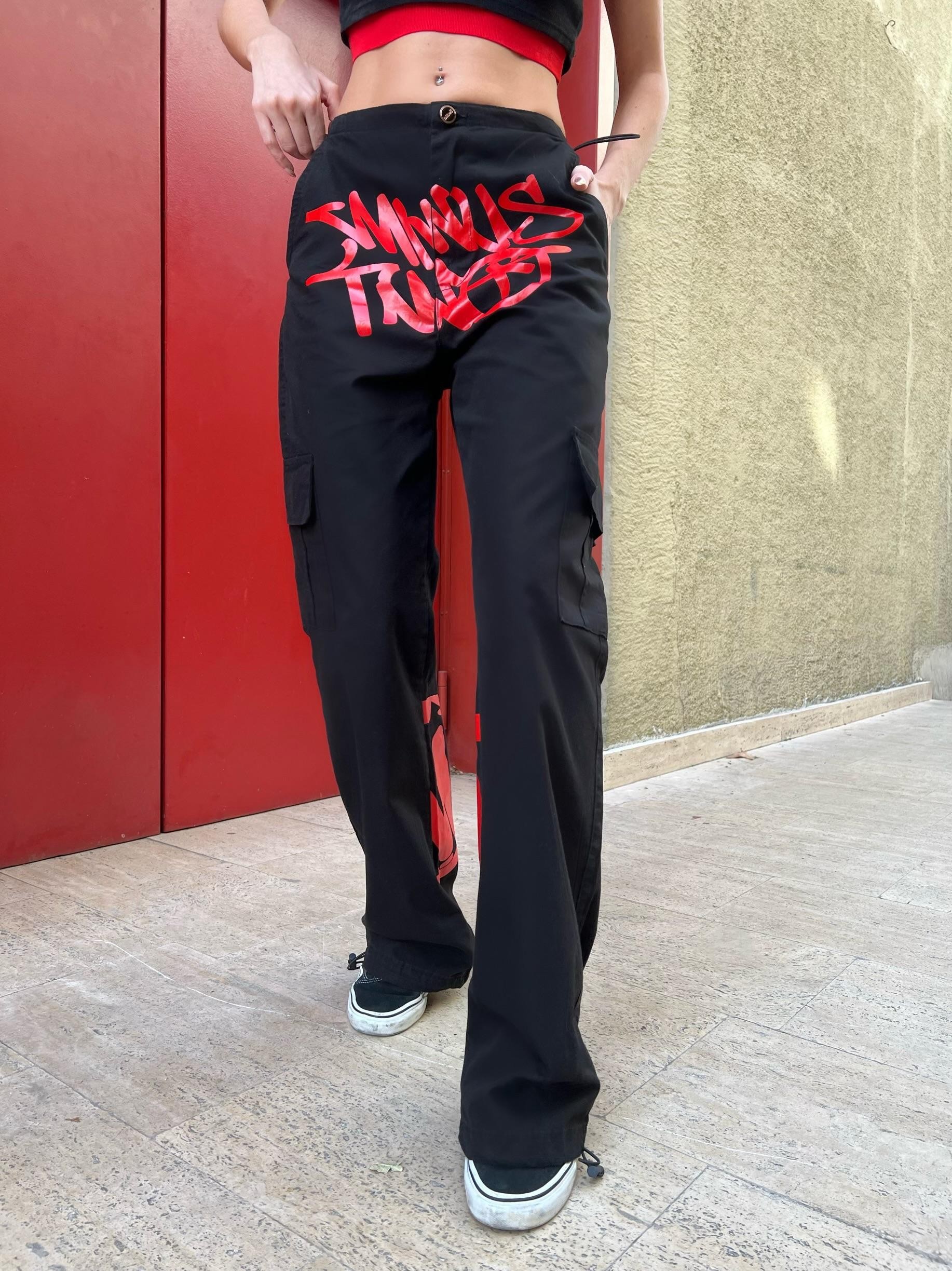 Grunge Siyah-Kırmızı Baggy Pantalon