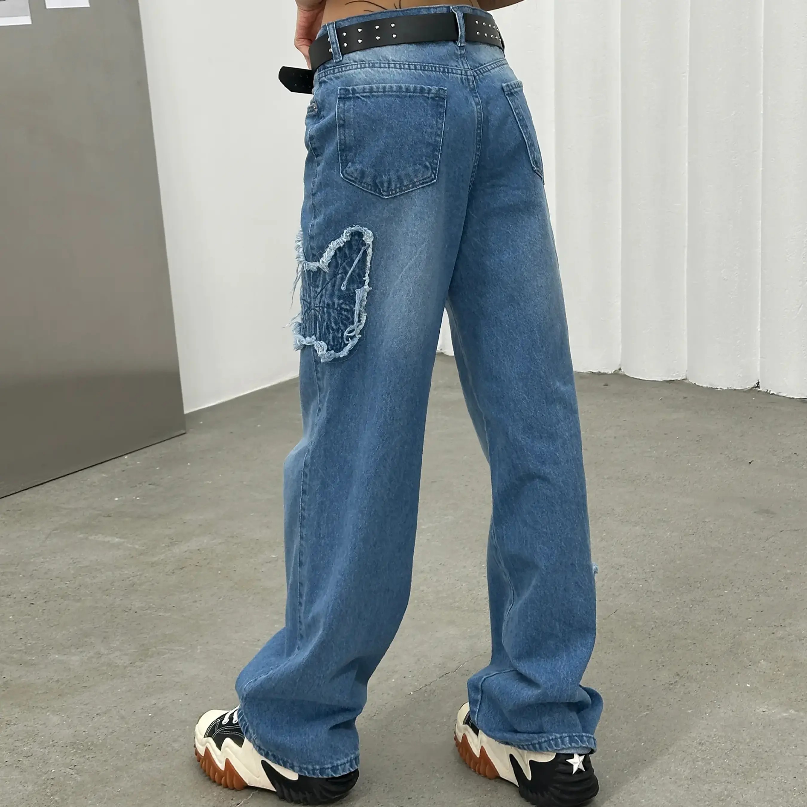 Butterfly Patch Mavi Baggy Jean