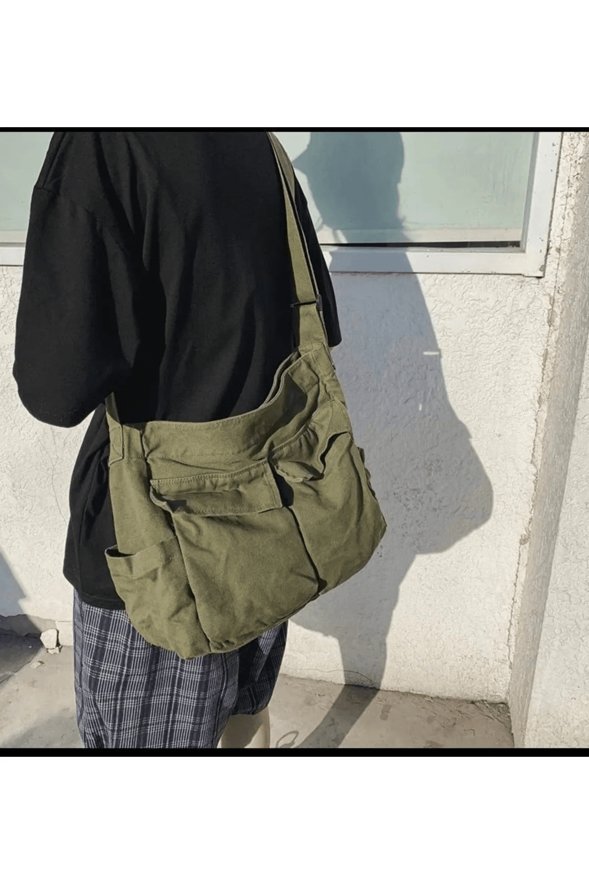 Vintage Unisex Kargo Cep Iç Hacmi Geniş Haki Yeşil Postacı Çanta