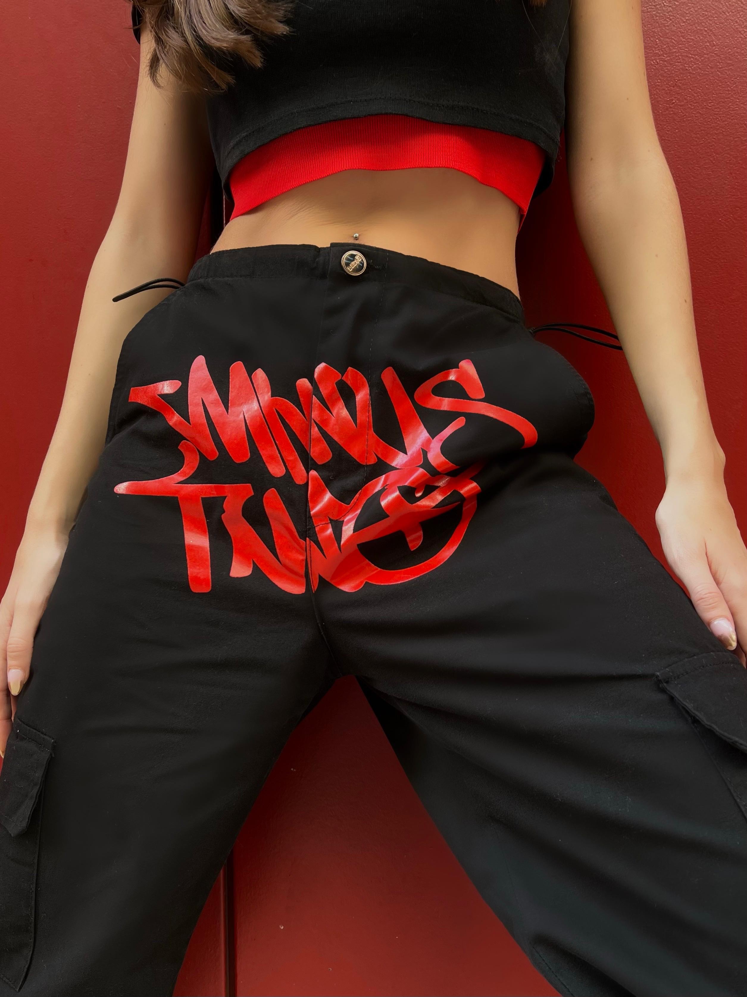 Grunge Siyah-Kırmızı Baggy Pantalon