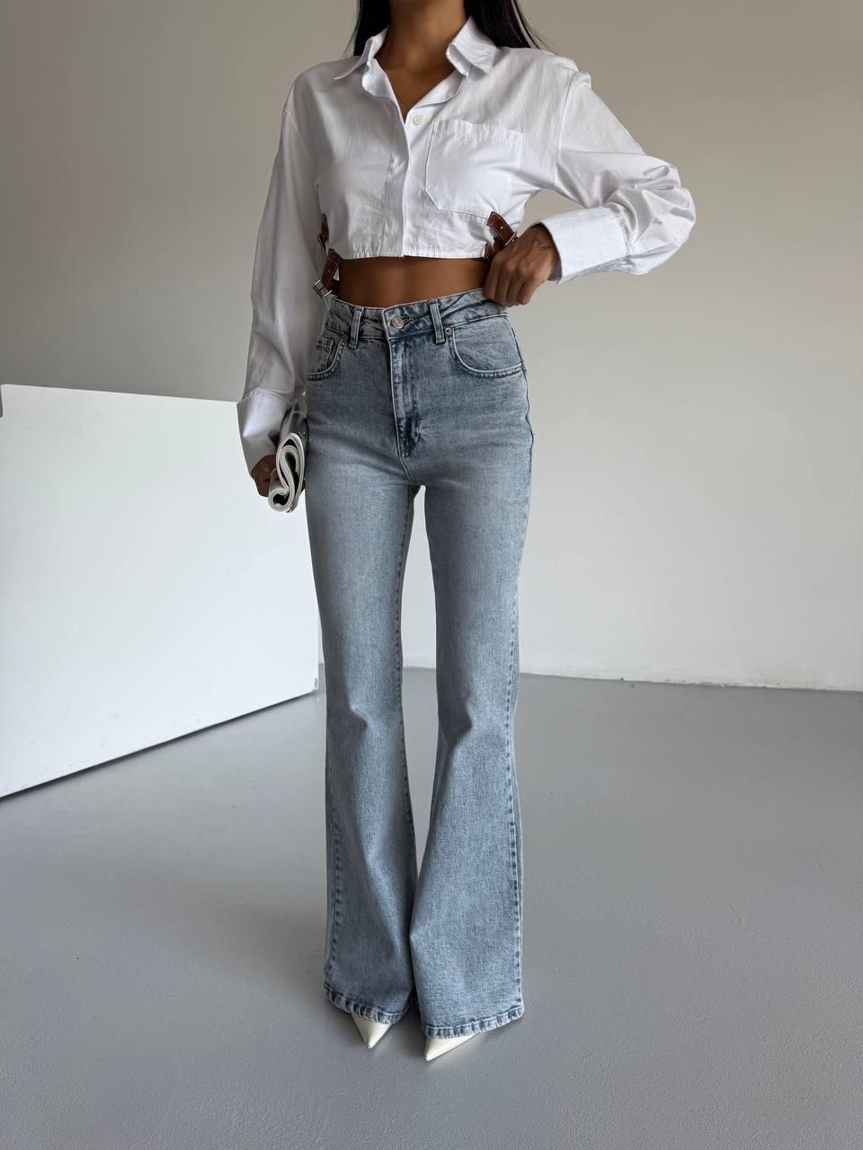 Açık Mavi Yüksel Bel İspanyol Paça Esnek Likralı Jean Kot Pantolon