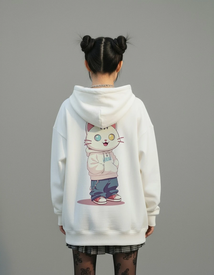 Kedy Baskılı Beyaz Oversize Unisex Hırka