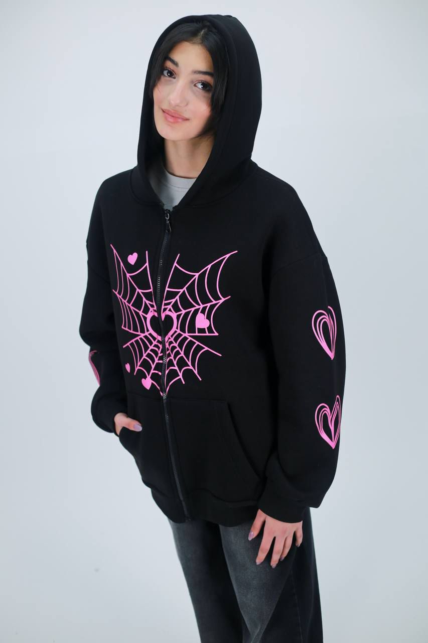 Spider Web Pembe Oversize Unisex Hırka 