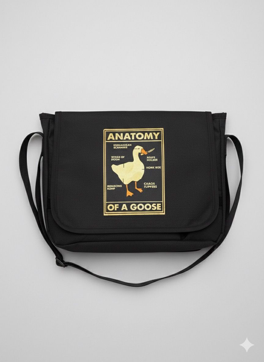 Anatomy Duck Baskılı Siyah Postacı Çantası