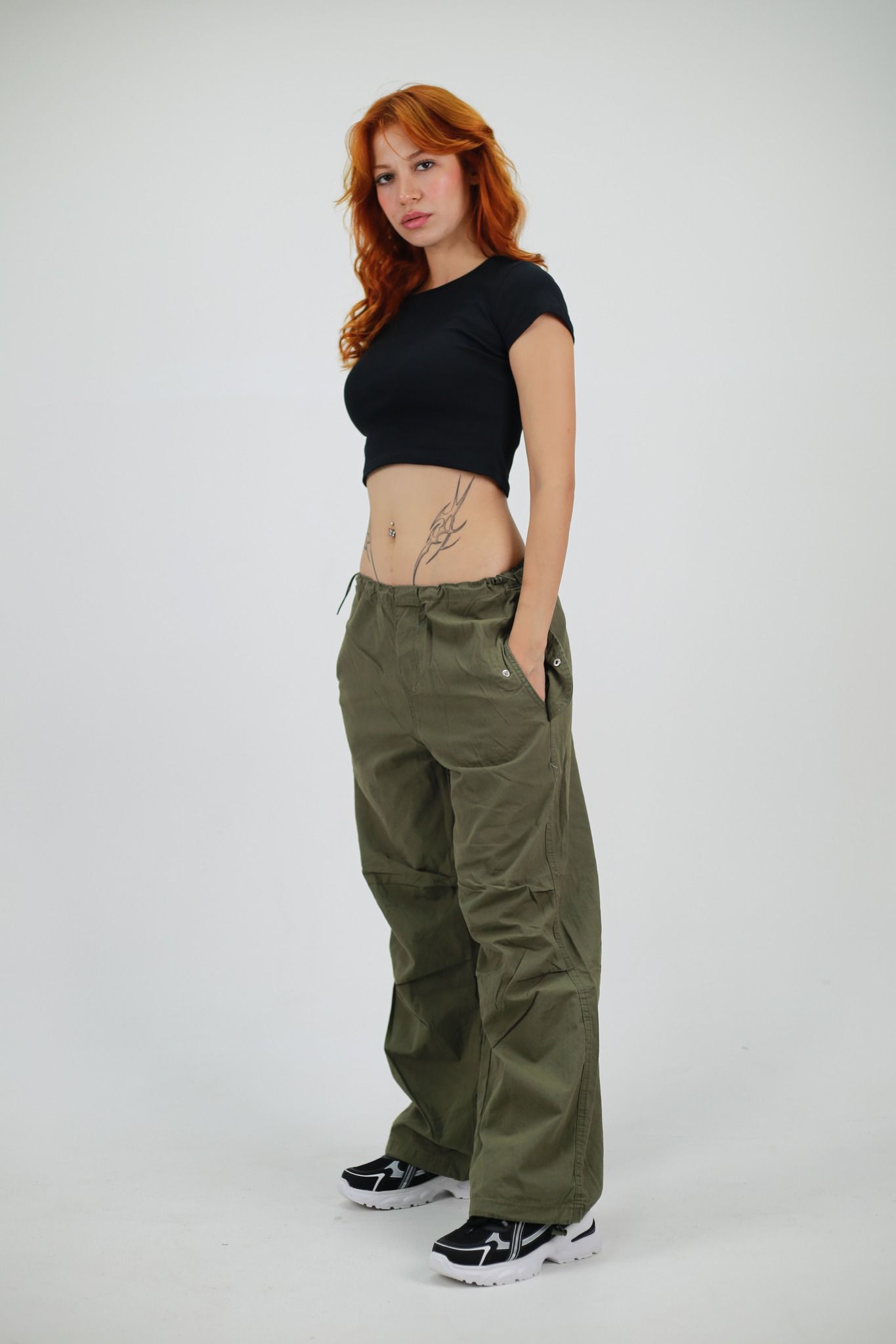 Haki Tactical Ayarlanabilir Bel Kumaş Unisex Pantolon