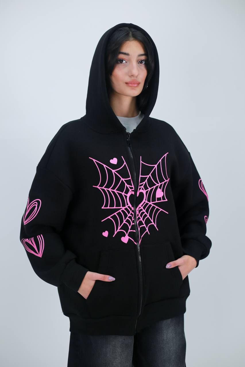 Spider Web Pembe Oversize Unisex Hırka 