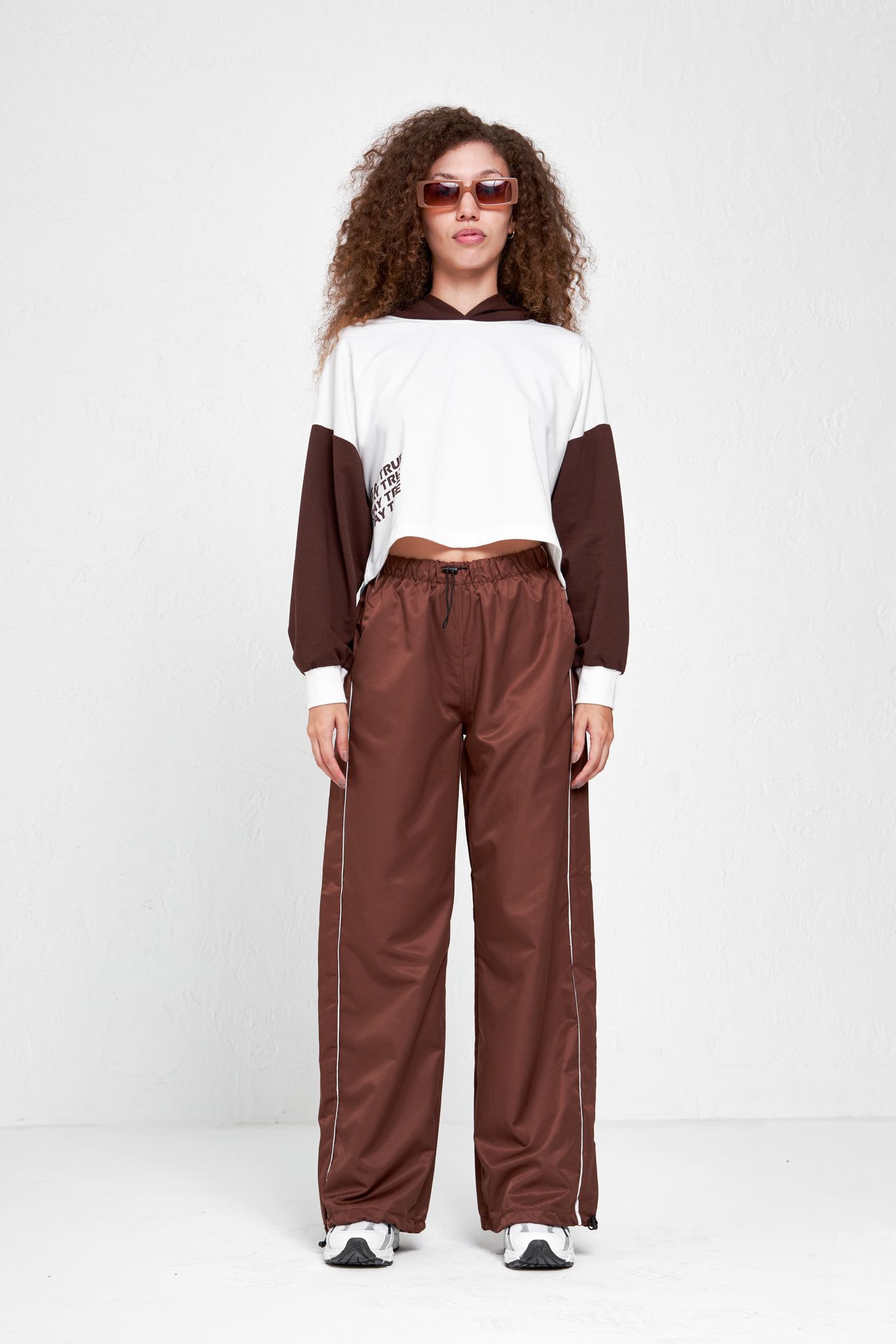 Kahverengi Two Line Detail Baggy Unisex Eşofman Altı