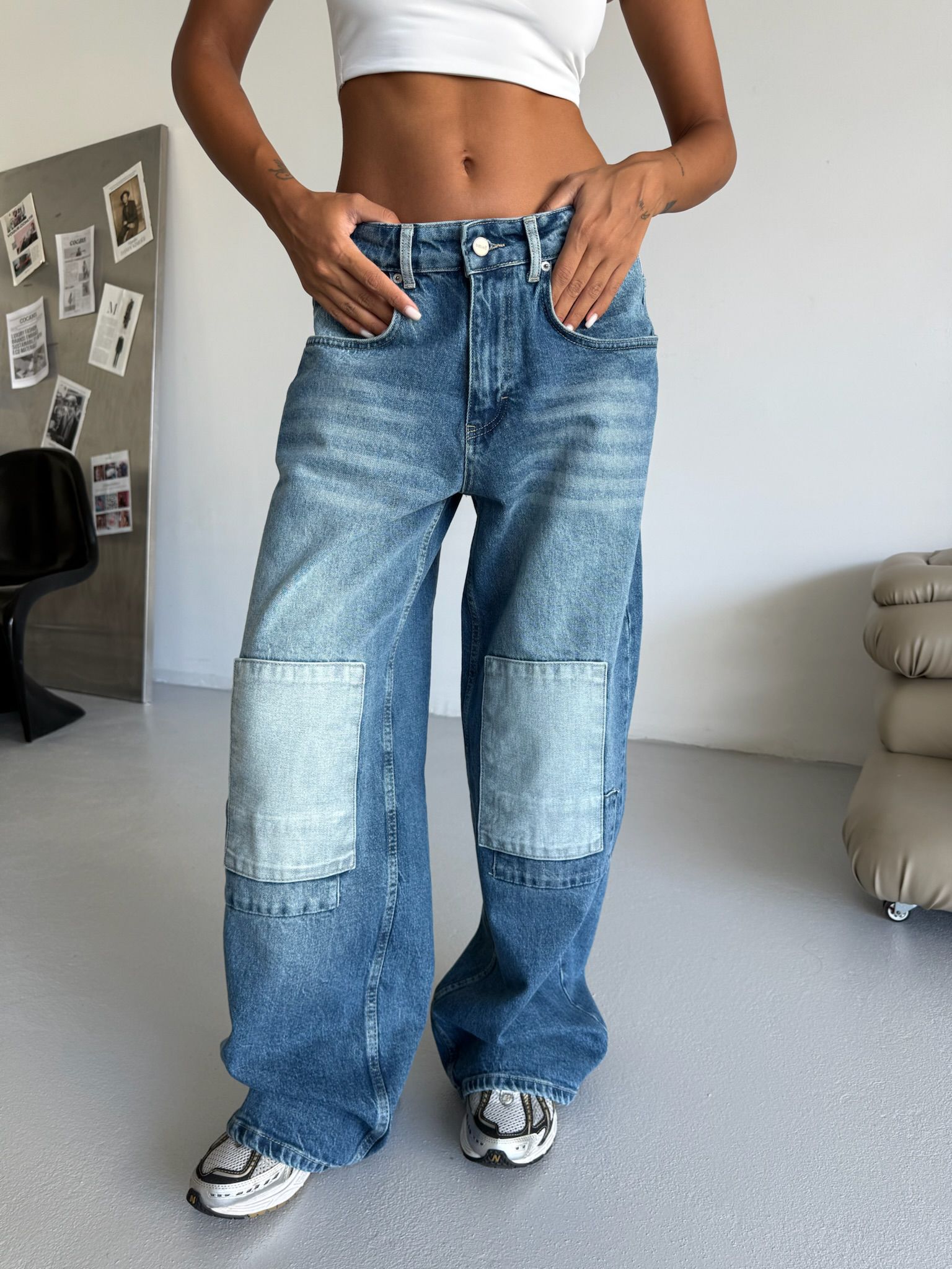 Braga Detail Mavi Baggy Unisex Pantolon