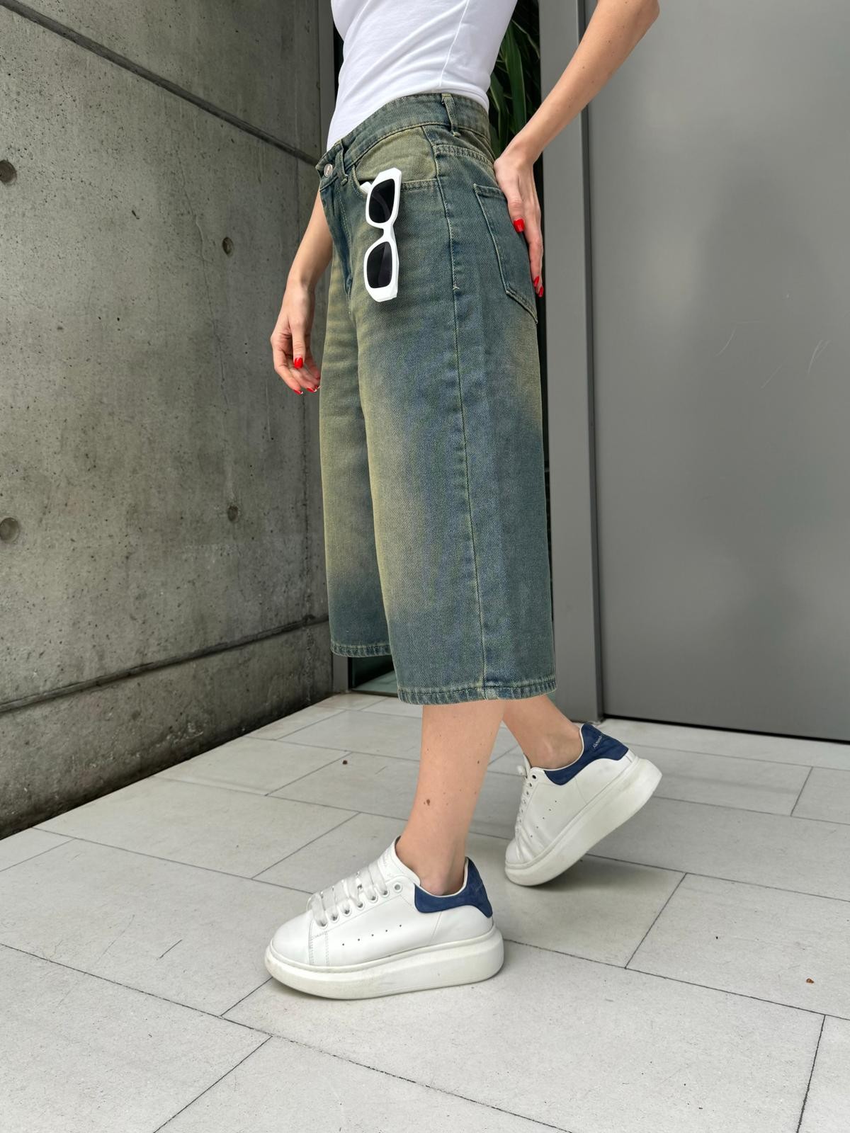 Geniş Paça Bermuda Jean