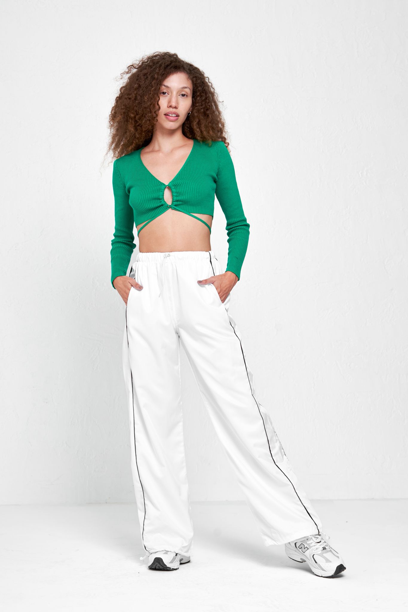 White Two Line Detail Baggy Unisex Eşofman Altı