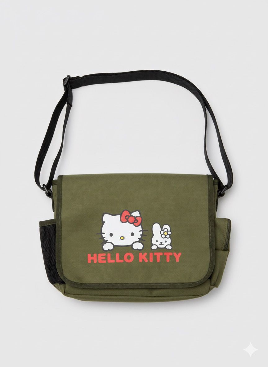 Hello Kitty Baskılı Yeşil Postacı Çantası