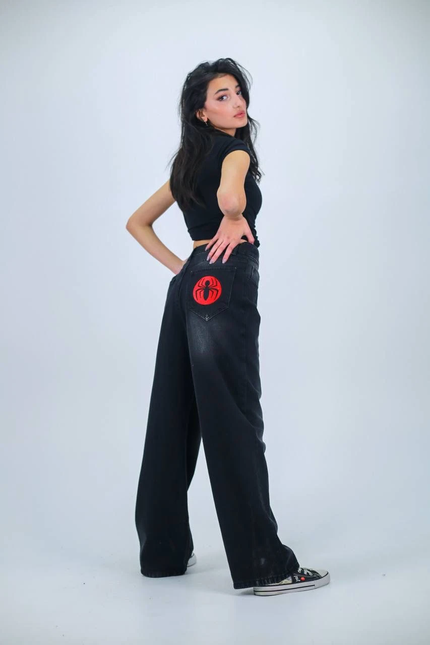 Spider-Man Black Baggy Unisex Yıkamalı Jean