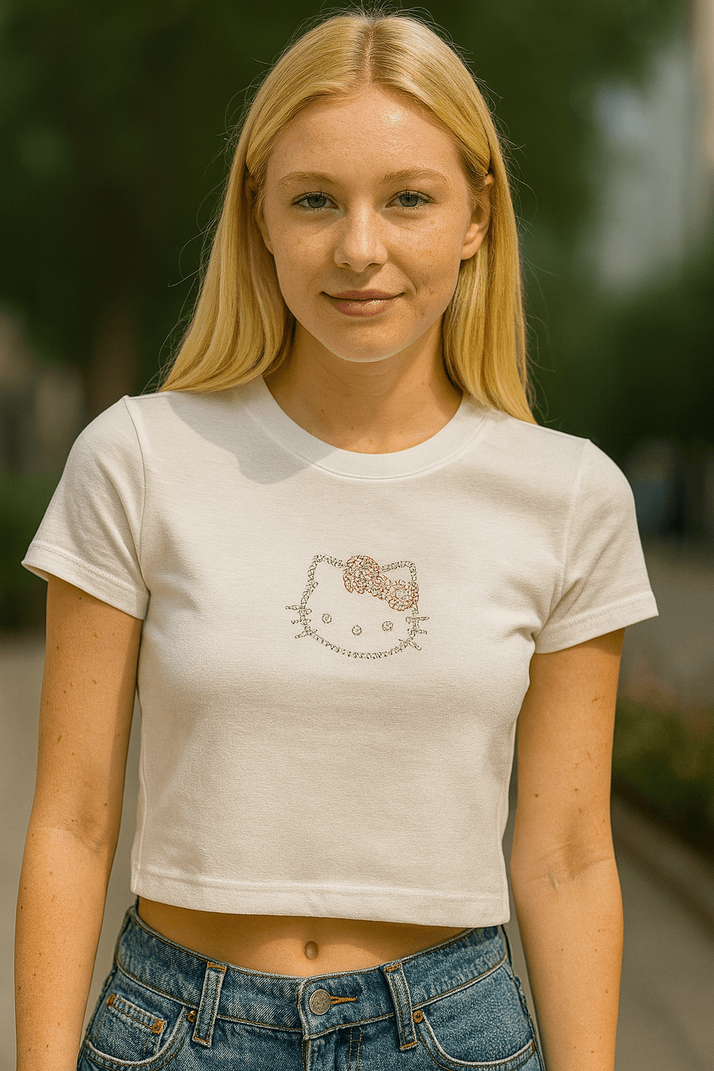 Hello Kitty Crop - Beyaz