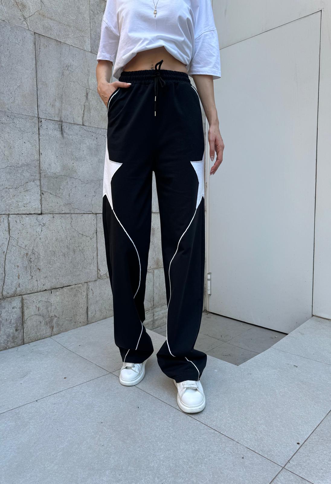 Siyah Star Detail Unisex Eşofman Altı