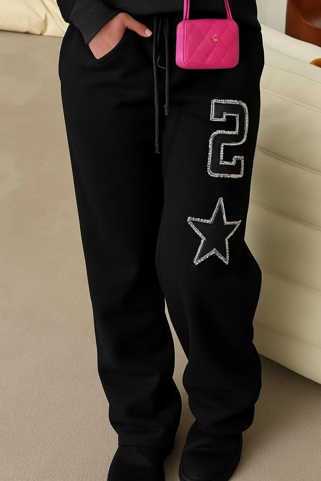 Y2k Siyah 5 Star Detaylı Baggy Eşofman Takımı