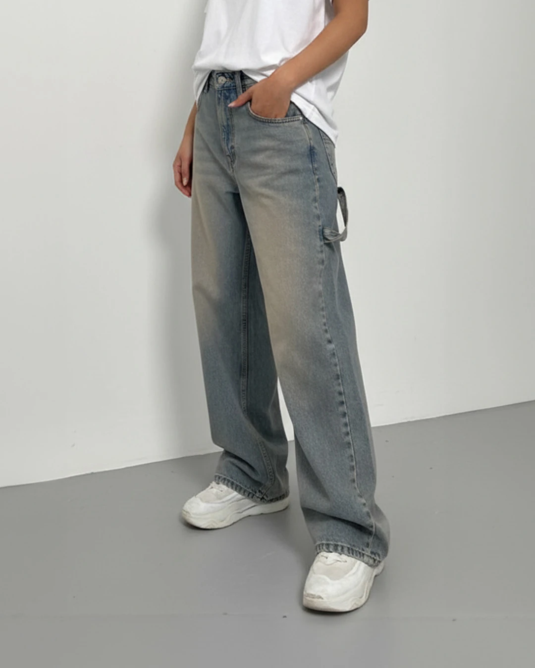 Cep Detaylı Mavi Eskitme Baggy Unisex Jean