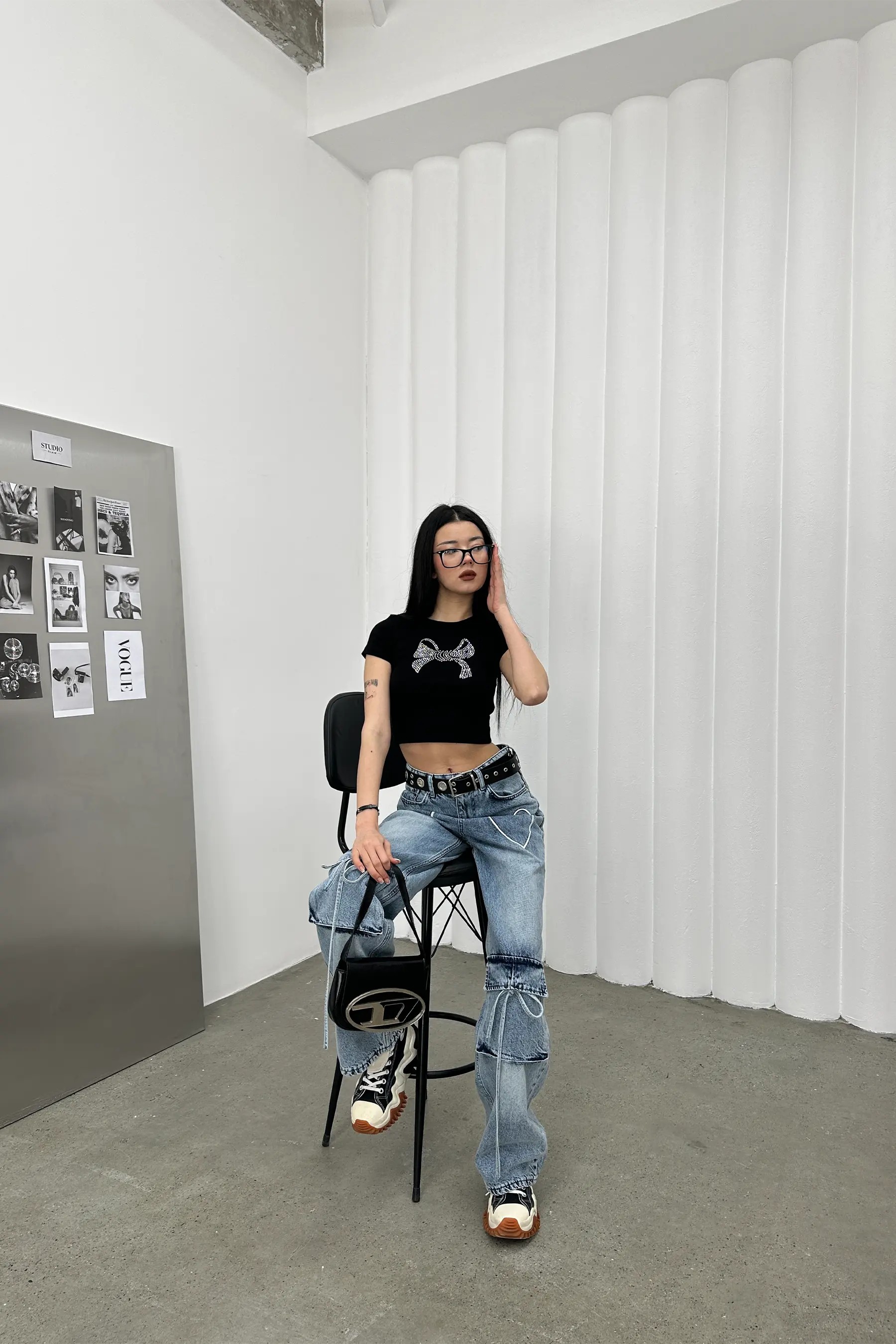 Heartbeat Lacivert Nakışlı Mavi Baggy Jean