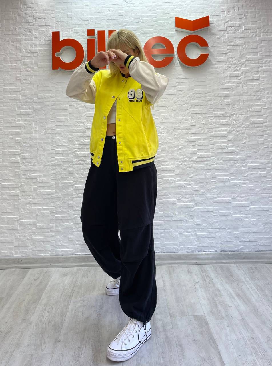 Sarı 98 Detail Oversize Unisex Kolej Ceket