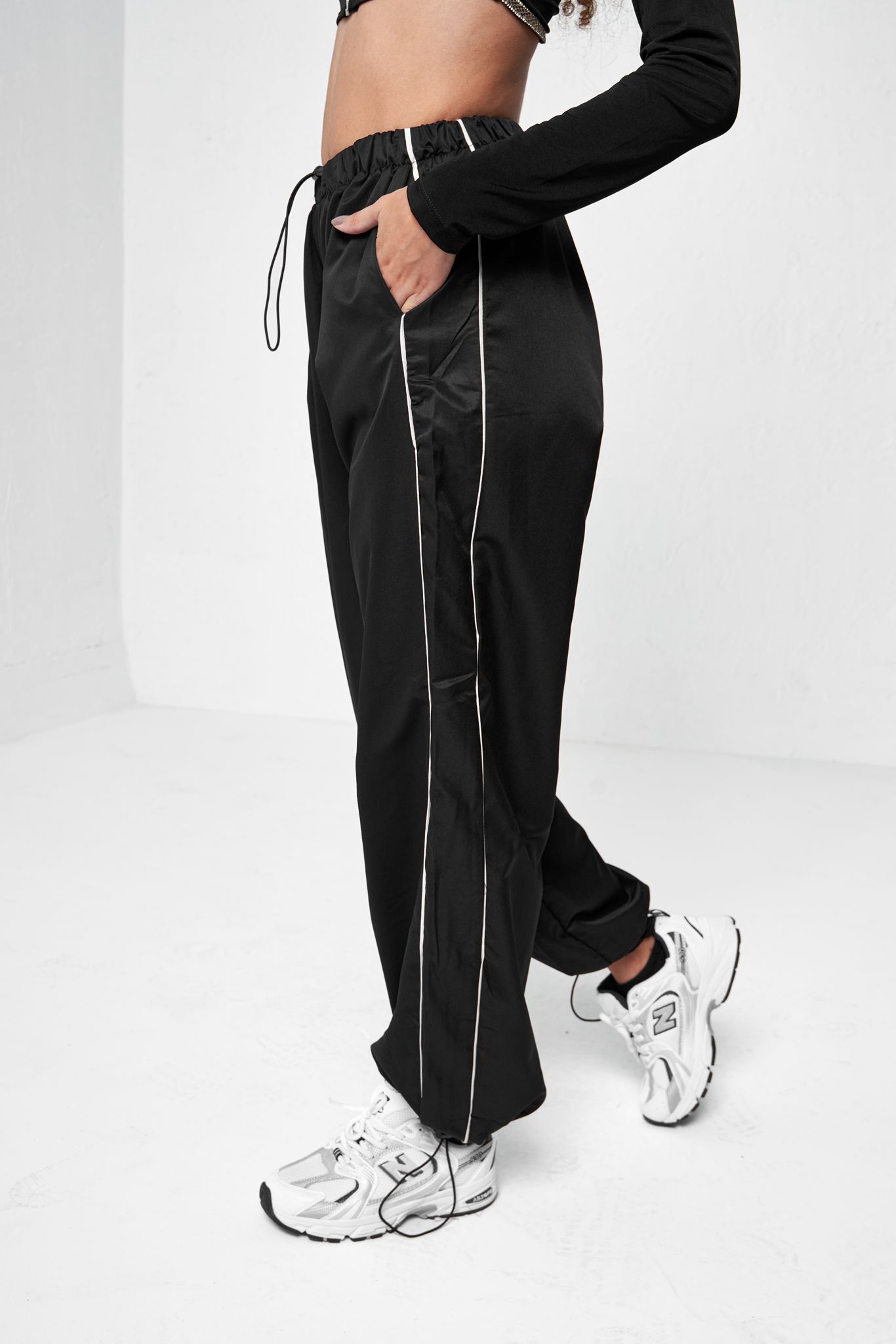 Two Line Detail Siyah Unisex Baggy Eşofman Altı