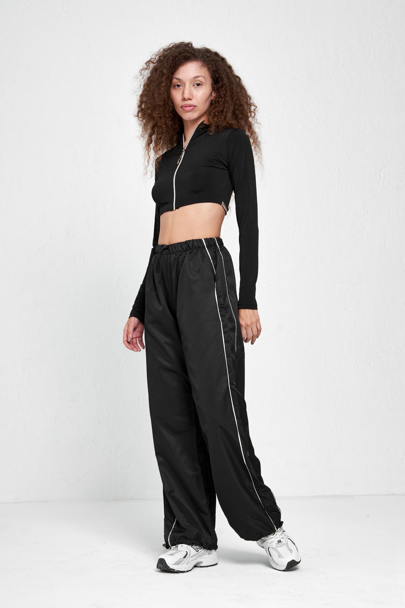 Two Line Detail Siyah Unisex Baggy Eşofman Altı