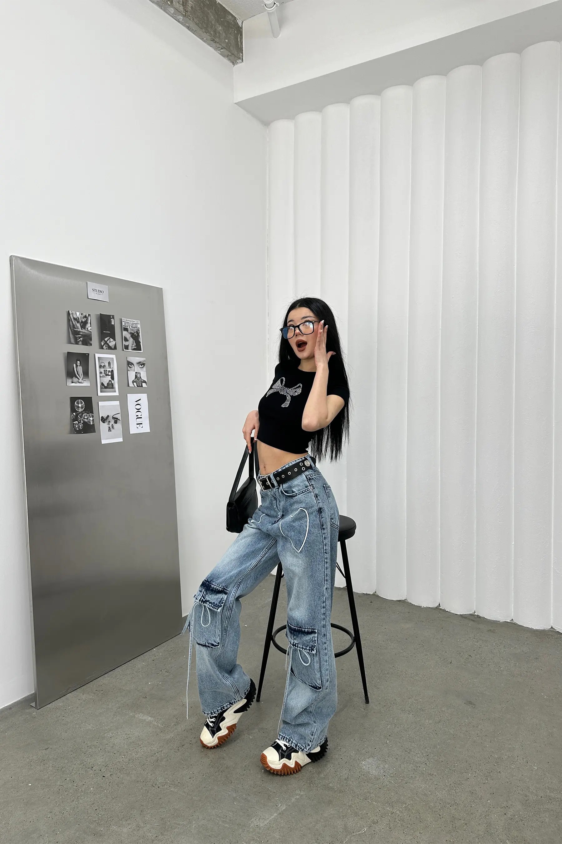 Heartbeat Lacivert Nakışlı Mavi Baggy Jean