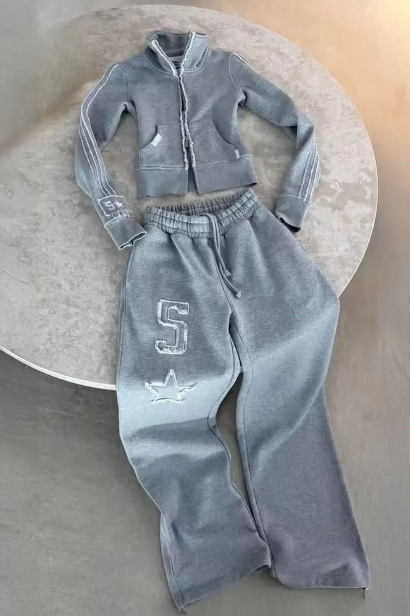 Y2k Gri 5 Star Detaylı Baggy Eşofman Takımı