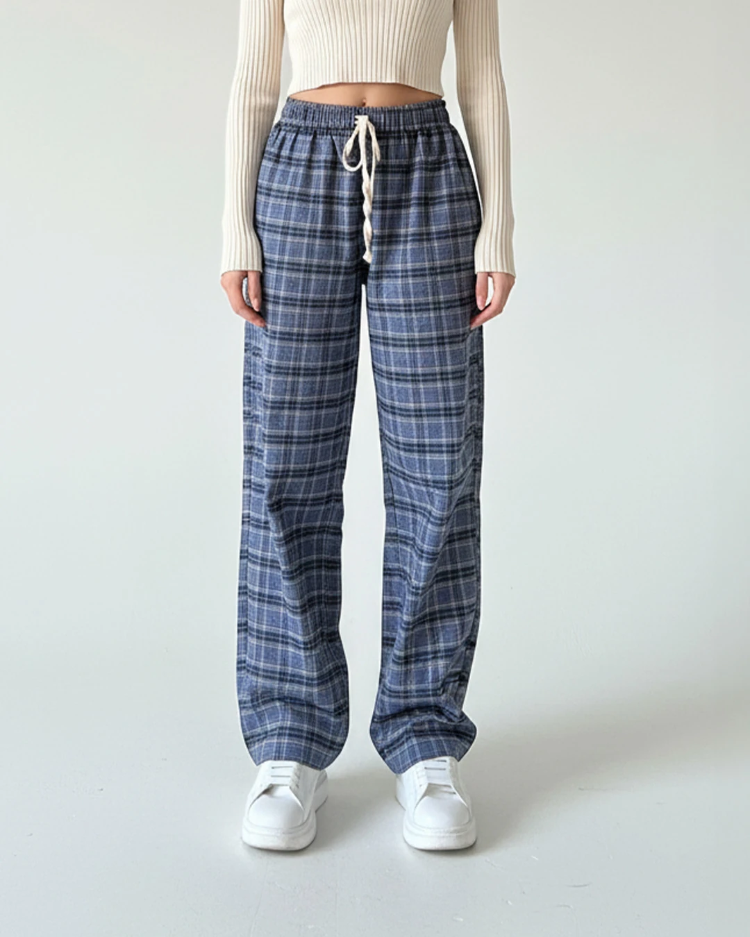 Lacivert Ekose Detaylı Unisex Eşofman Altı