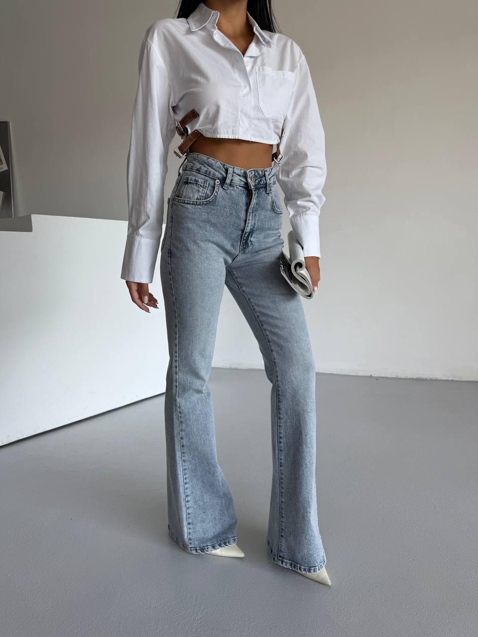 Açık Mavi Yüksel Bel İspanyol Paça Esnek Likralı Jean Kot Pantolon