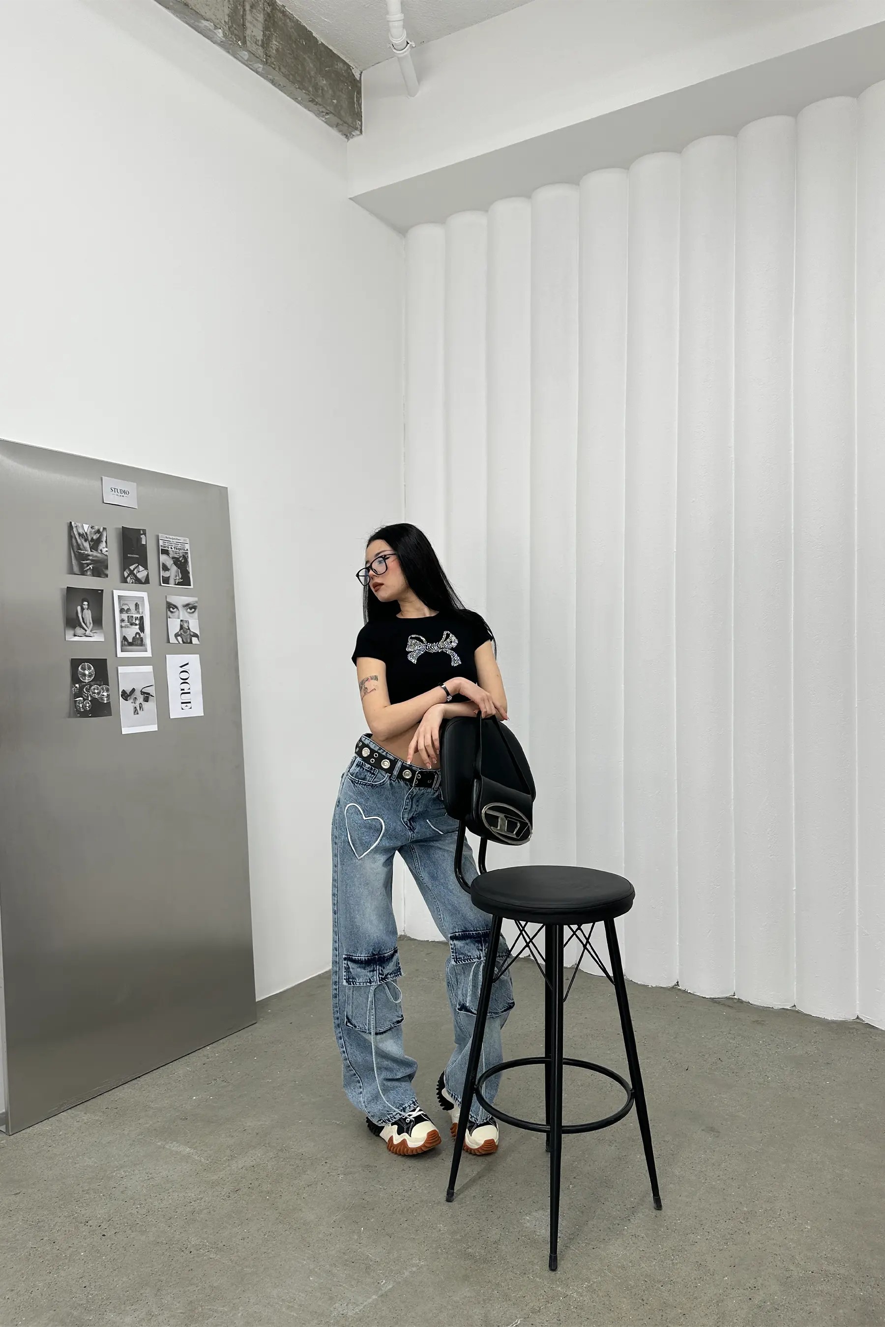 Heartbeat Lacivert Nakışlı Mavi Baggy Jean