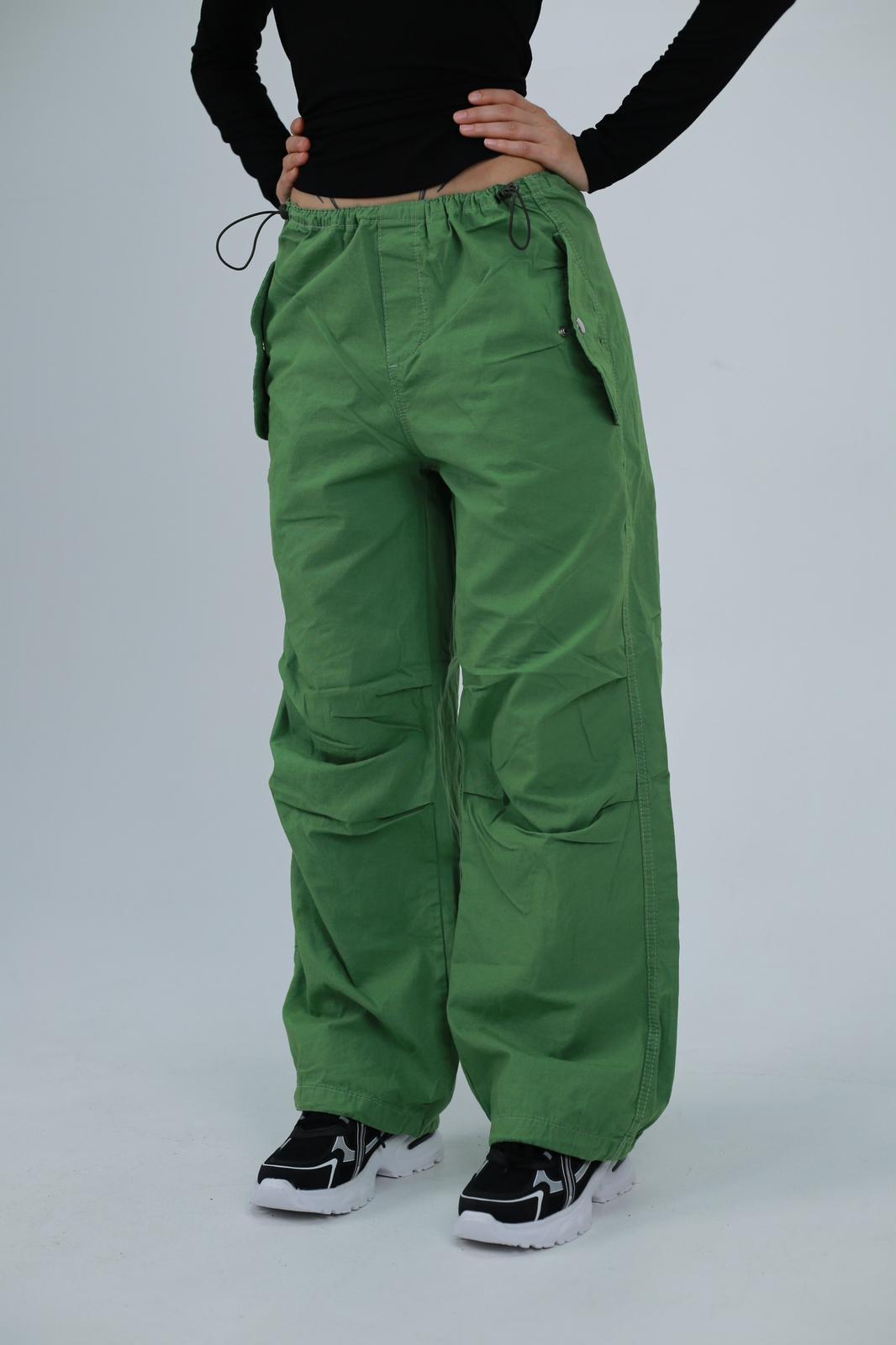 Yeşil Tactical Ayarlanabilir Bel Kumaş Baggy Pantolon