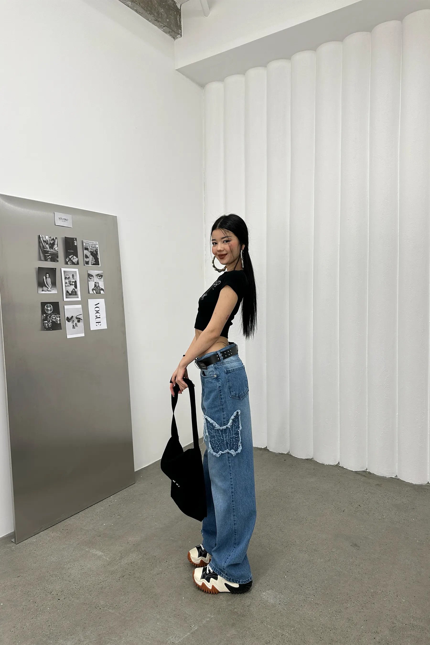 Butterfly Patch Mavi Baggy Jean