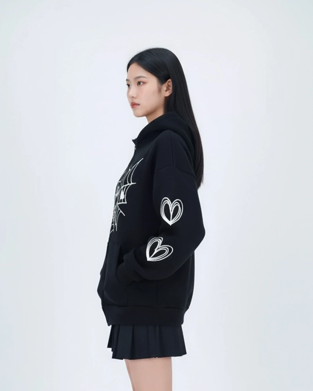 Spider Web Detail Siyah Oversize Unisex Hırka