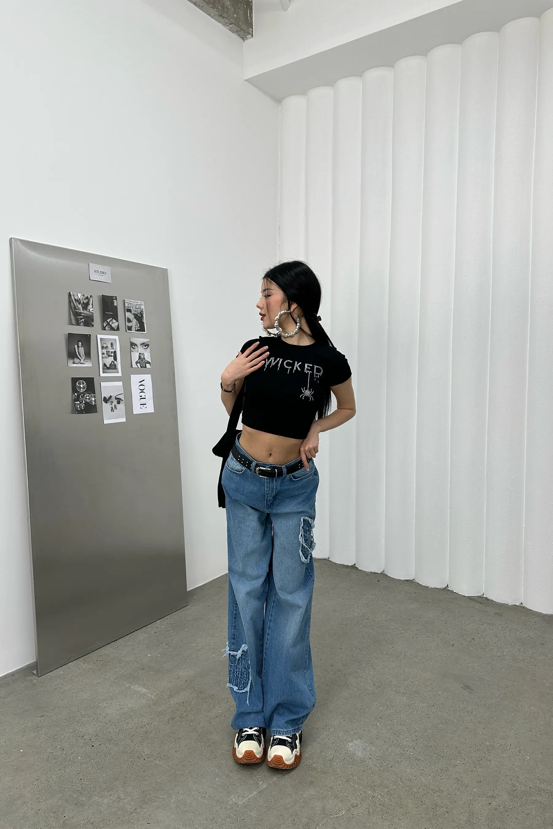 Butterfly Patch Mavi Baggy Jean