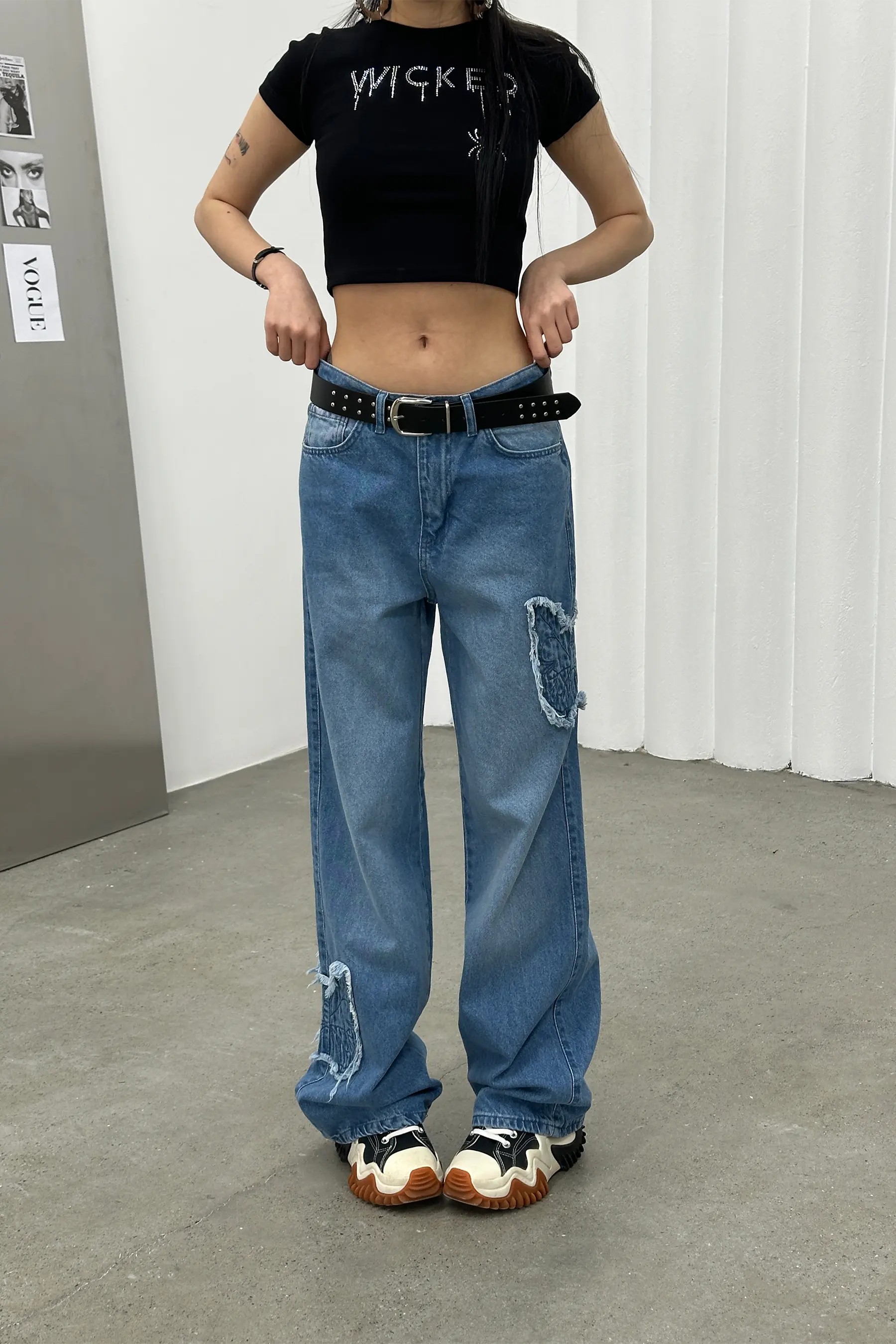 Butterfly Patch Mavi Baggy Jean