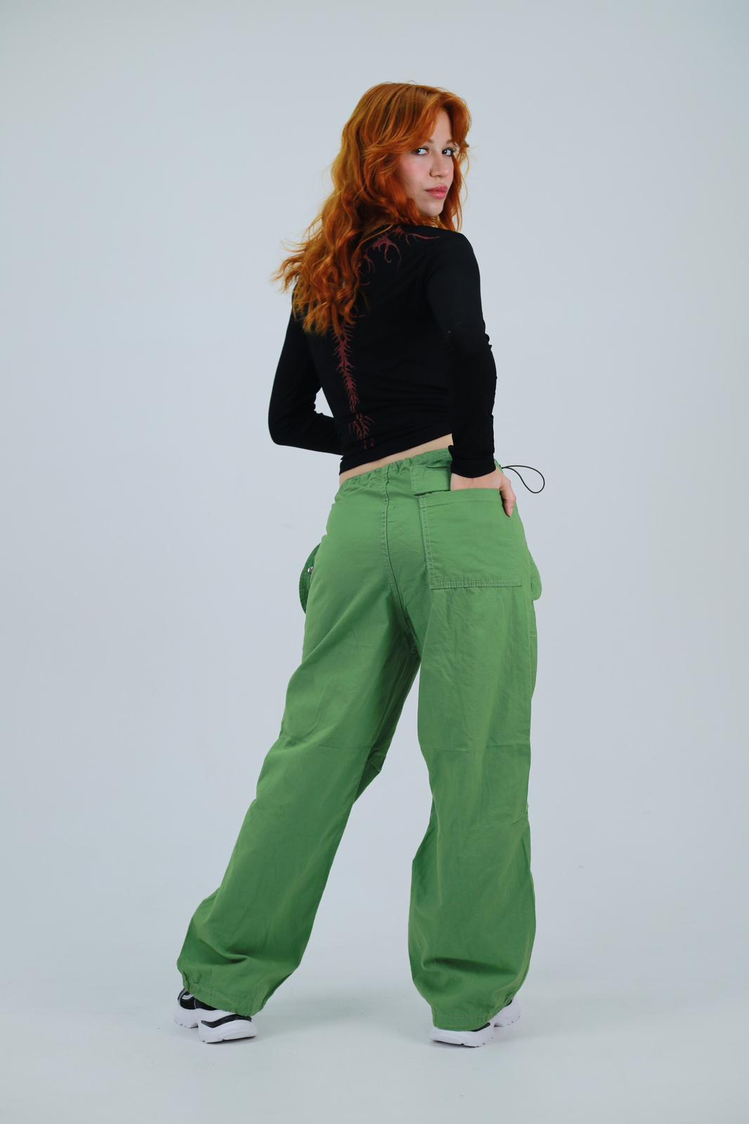 Yeşil Tactical Ayarlanabilir Bel Kumaş Baggy Pantolon