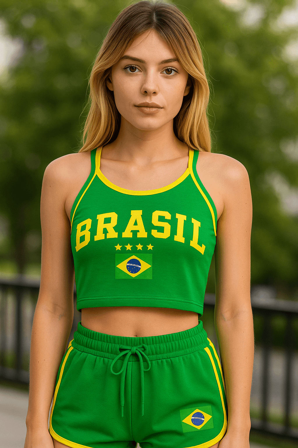 Brasil Crop & Şort Takım - Yeşil